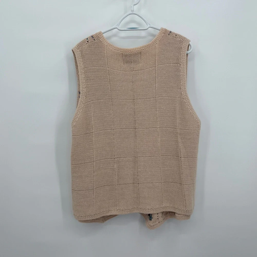 Alpine K Collection Vintage Floral Embroidered Knit Sweater Vest Tan Beige 18/20